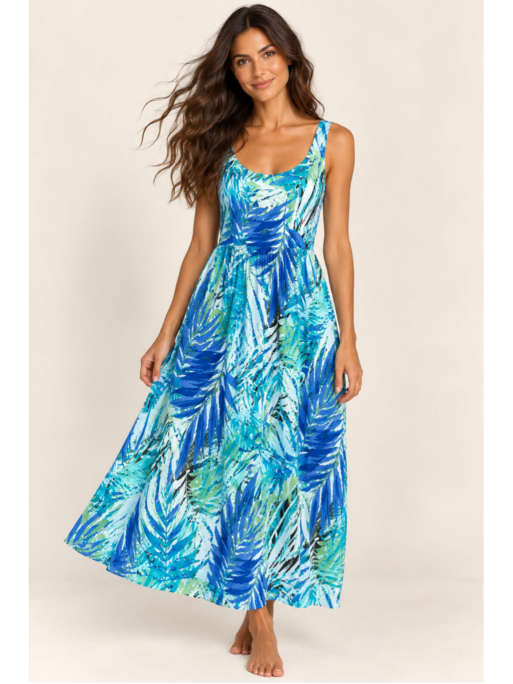 Sonoma Tropical Palm Print Maxi Dress Sleeveless Resort XS Beachy Coastal Island
